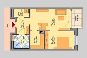 Wohnungsgrundriss einer 2-Zimmer Wohnung 