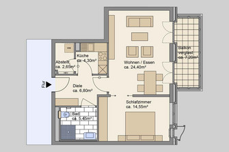 Wohngrundgriss: 2-Zimmer Wohnung (4.OG)