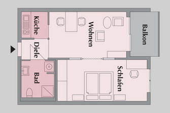 Beispiel Wohnungsgrundriss: 2-Zimmer Wohnung GartenhausWohnungsbeispiel 2-Zimmer Wohnung Gartenhaus
