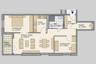 Wohngrundriss: 3-Zimmer Wohnung (2.OG)