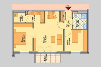 Wohnungsgrundiss 3-Zimmer Wohnung (OG)